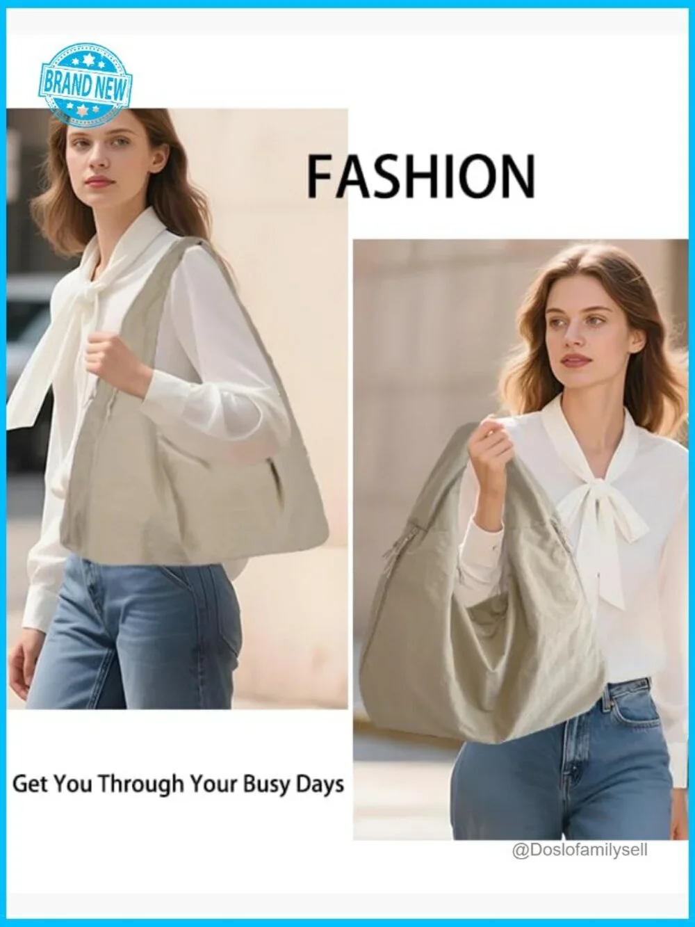 Large Slouchy Nylon Hobo Bag Crescent Shoulder Tote Casual Travel Shopper